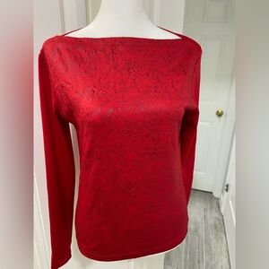 Elegant Red Long Sleeve Top Size S/M